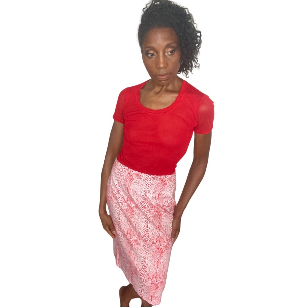 ATELIER•SIZE 14•PINKISH-RED, WHITE•MIDI SKIRT